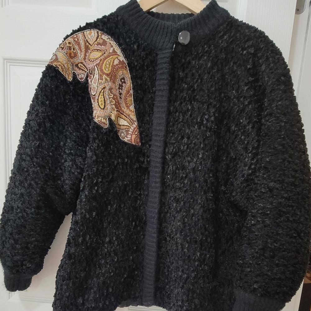 Vintage Lara Ferrante Black Textured  Knit Sweater Jacket